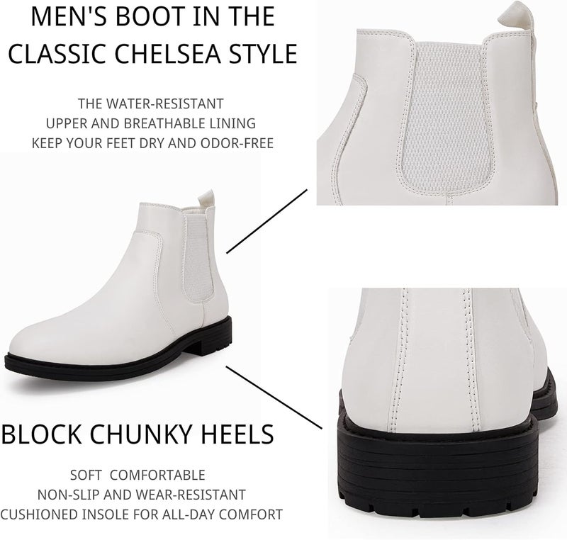 Coutgo Men's Ankle Boots Chelsea Round Toe Slip on Waterproof Faux Leather Classic Dress Booties for Men - Image 3